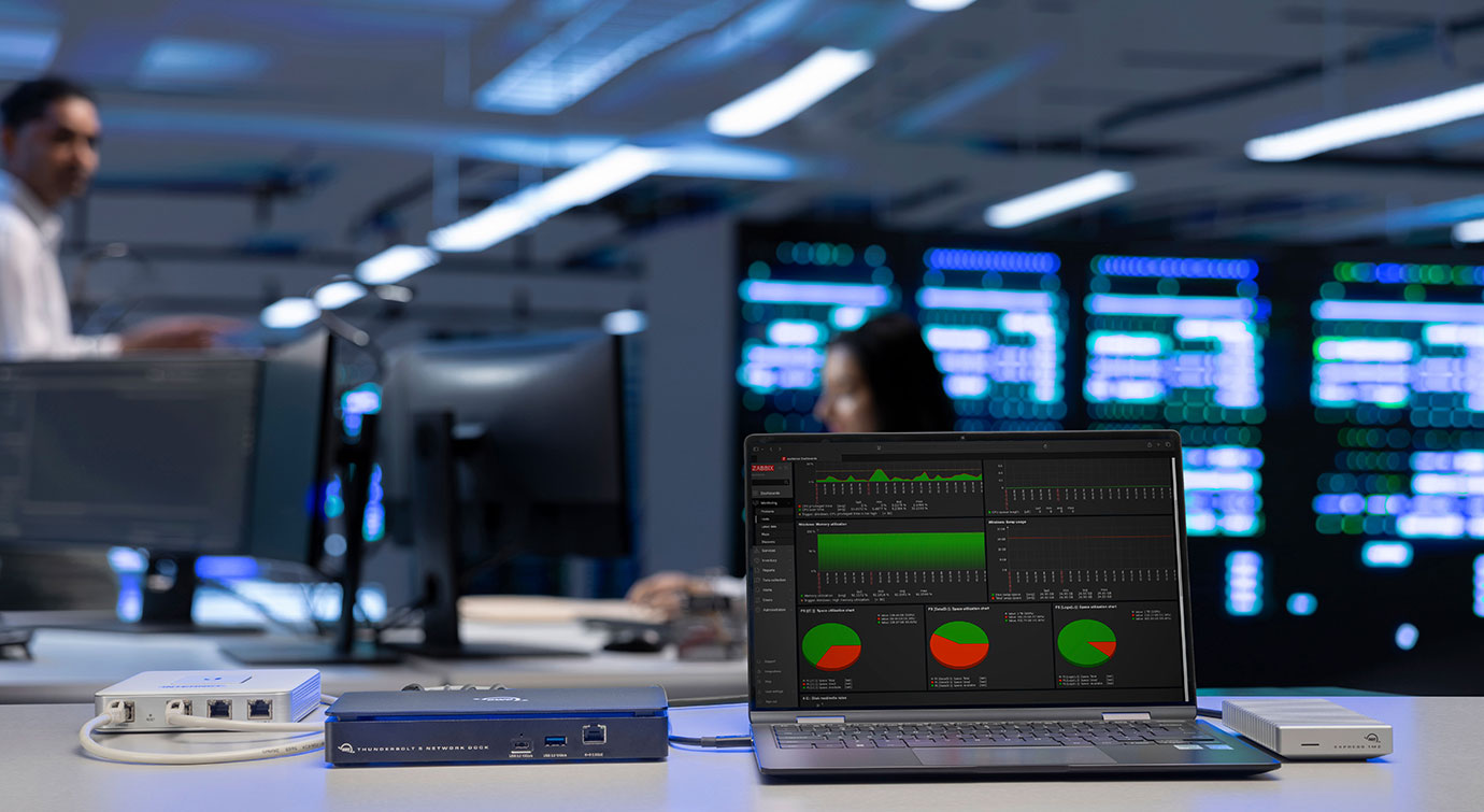 owc thunderbolt 5 dual 10gbe dock server room lifestyle