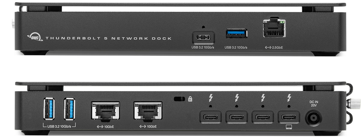 owc thunderbolt 5 dual 10gbe dock straighton front back